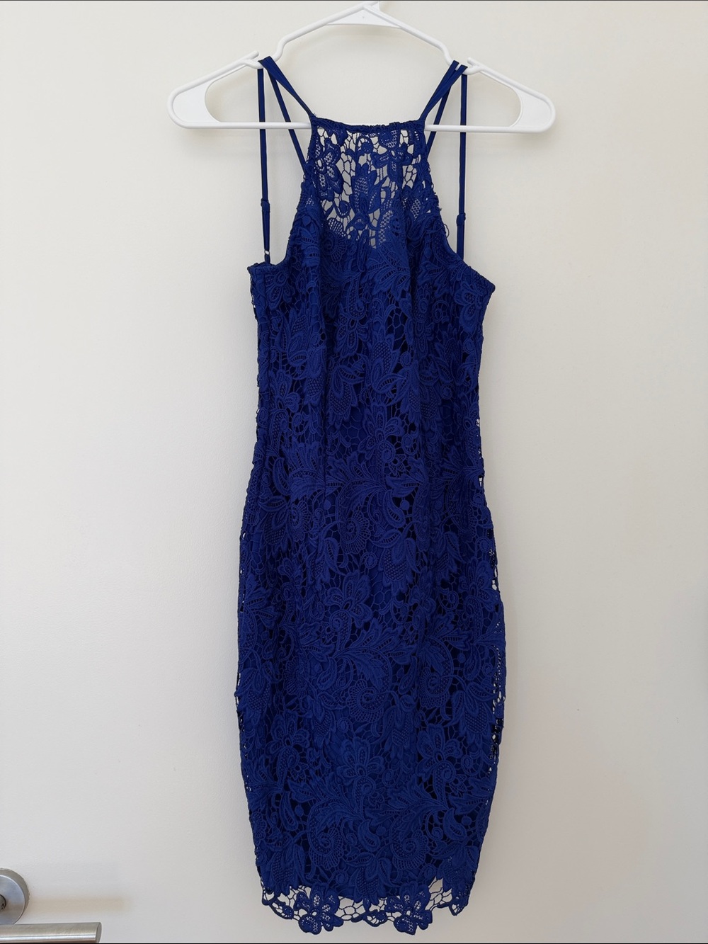 Blue Lace Halter Sheath Dress from Guess/Cocktail Dress